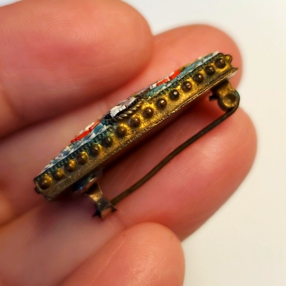 Millefiori Vintage Micro Mosaic Brooch Made In Italy Mid Century Floral Signed - Picture 4 of 9